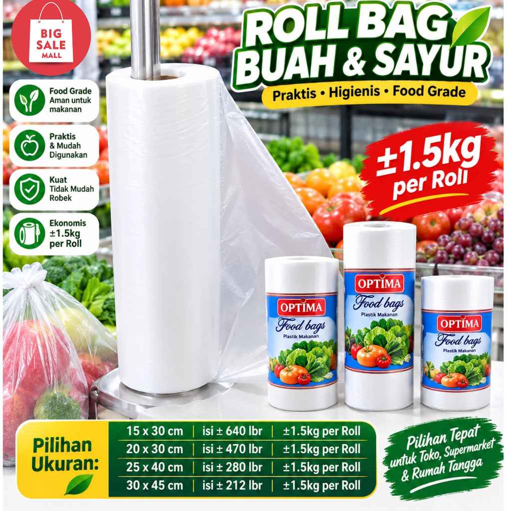 Plastik Sayur Buah Roll 30x40 *satu roll1.5kg * fotocopy Plastik Roll Food Grade
