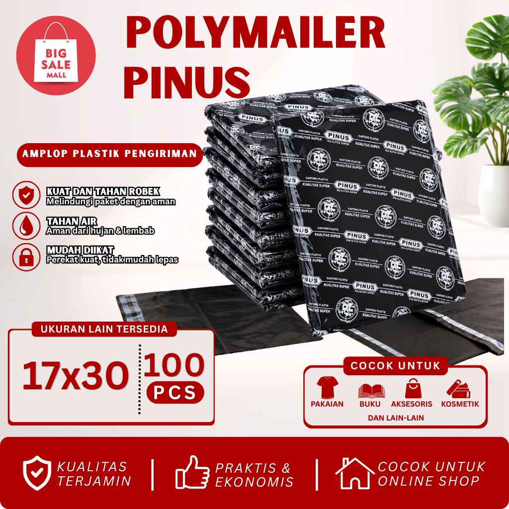 Plastik Packing Polymailer 17X30CM isi100pcs PINUS HITAM EKONOMIS