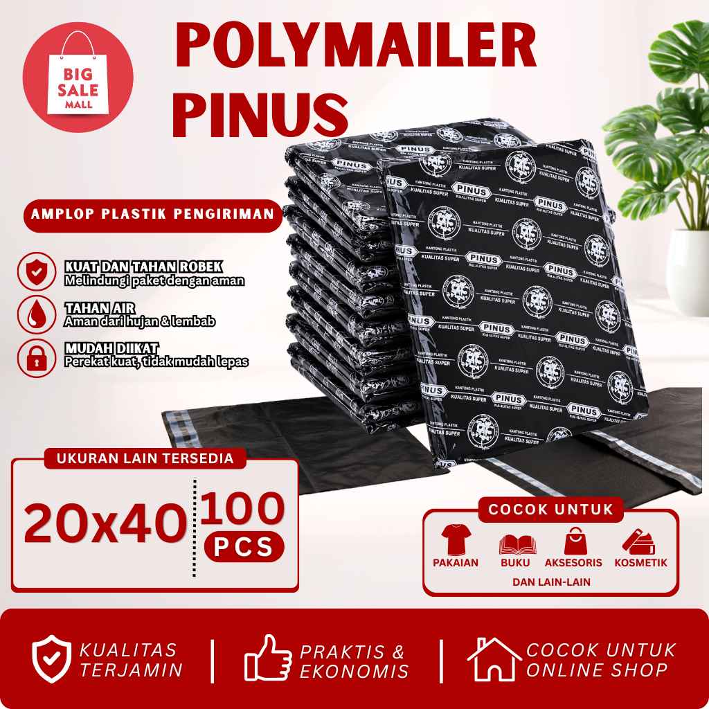 Plastik Packing Polymailer 20X40CM isi100pcs PINUS HITAM EKONOMIS