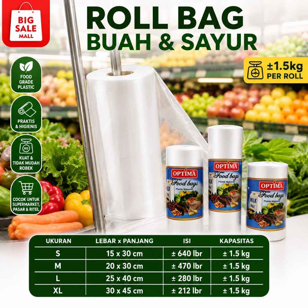 Plastik Sayur Buah Roll 30x40 *satu roll1.5kg * fotocopy Plastik Roll Food Grade