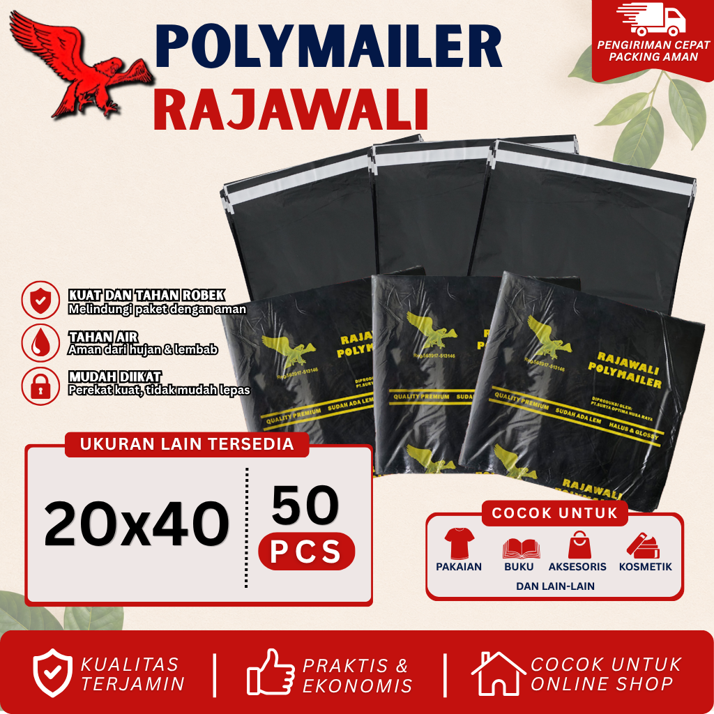 Plastik Polymailer Rajawali Hitam Premium Uk 20x40 cm Isi 50pcs