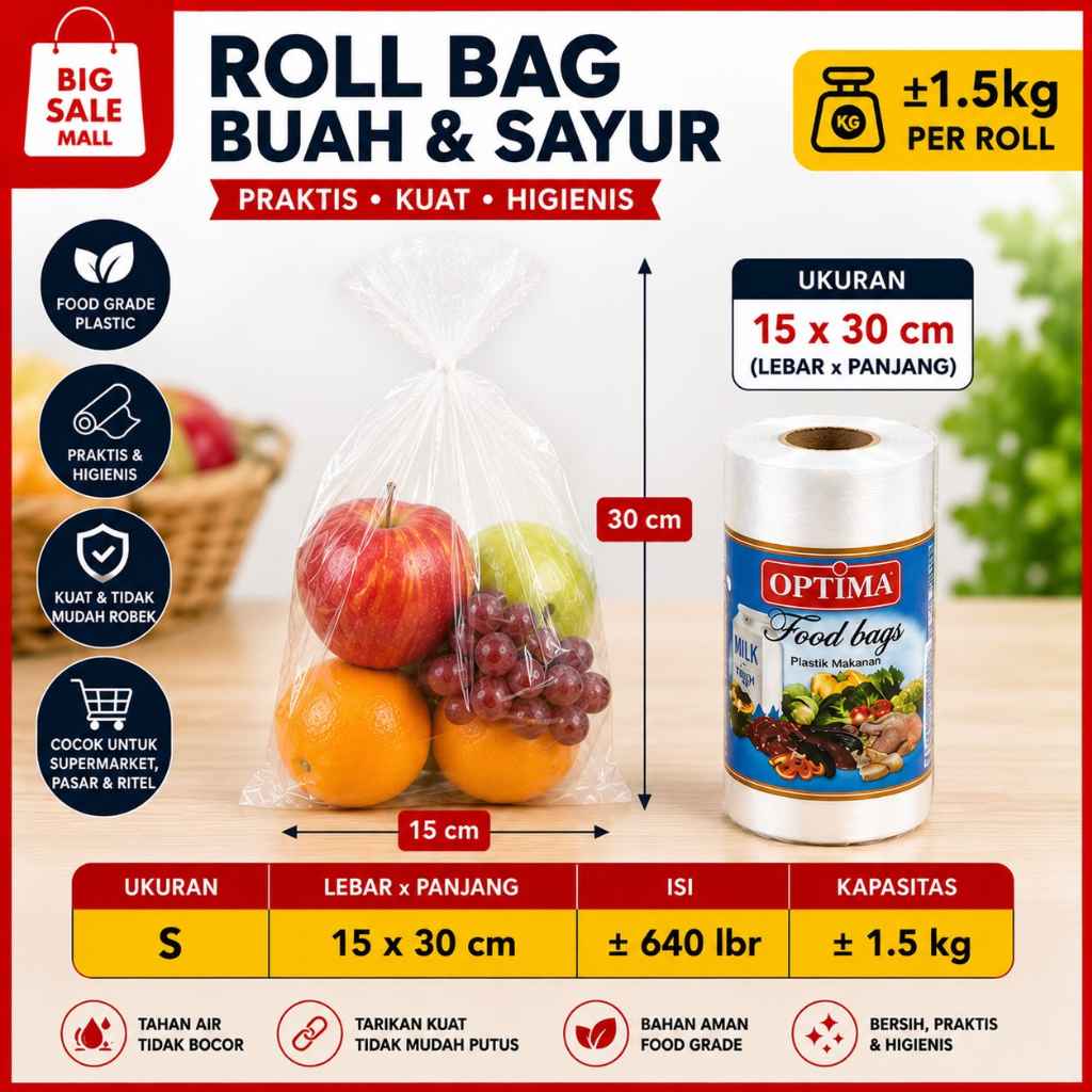 Plastik Sayur Buah Roll 30x40 *satu roll1.5kg * fotocopy Plastik Roll Food Grade