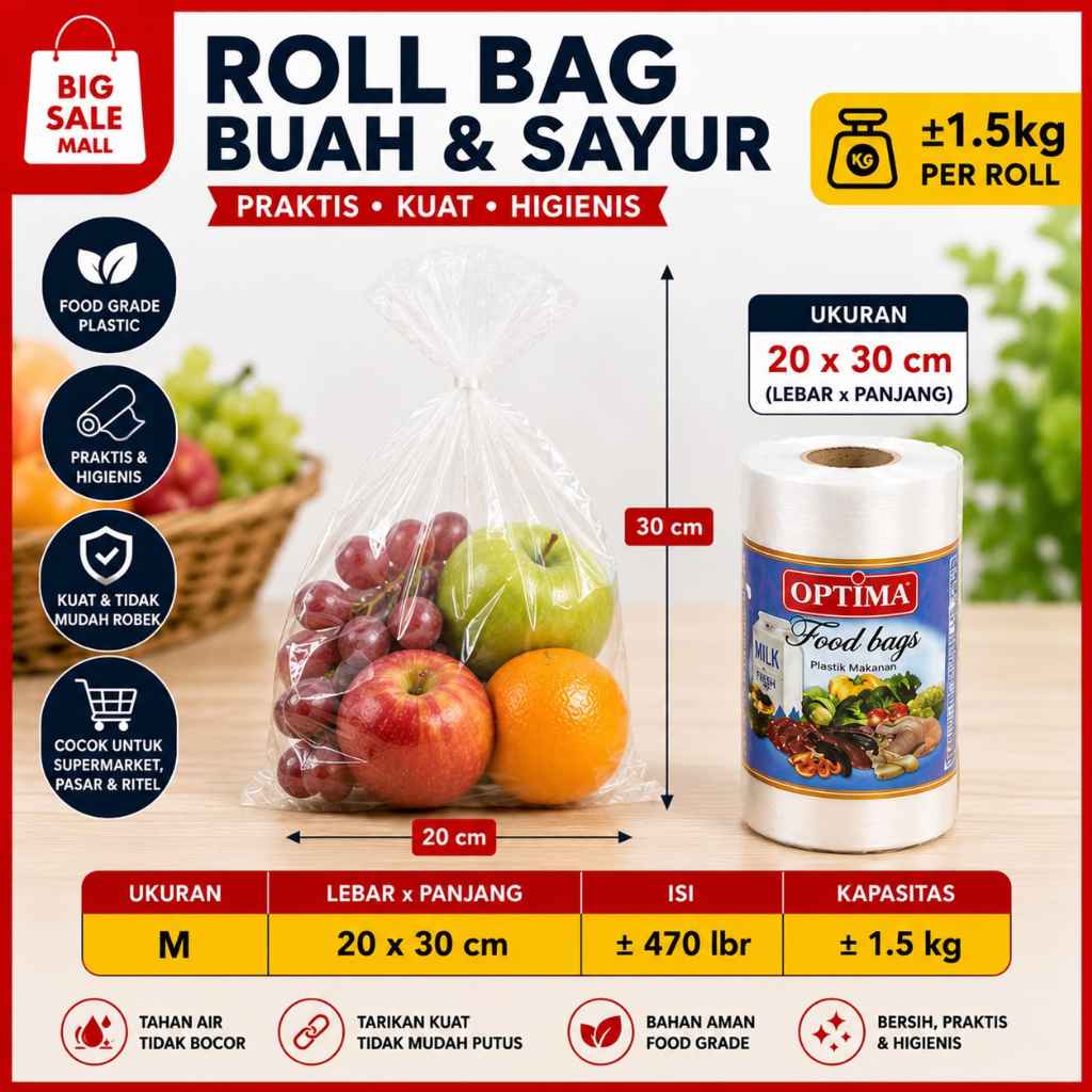 Plastik Sayur Buah Roll 30x40 *satu roll1.5kg * fotocopy Plastik Roll Food Grade