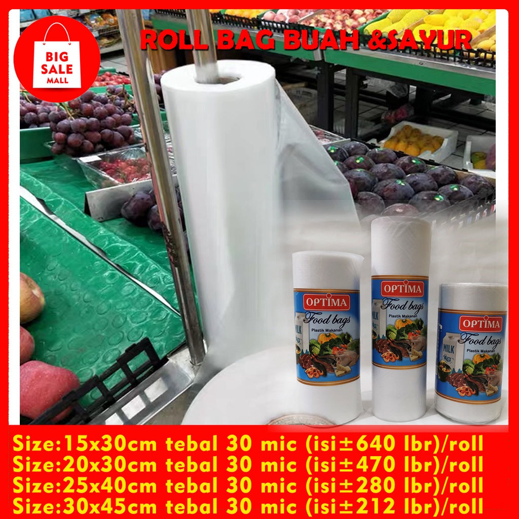 Plastik Sayur Buah Roll 15x30 *satu roll1.5kg * fotocopy Plastik Roll Food Grade