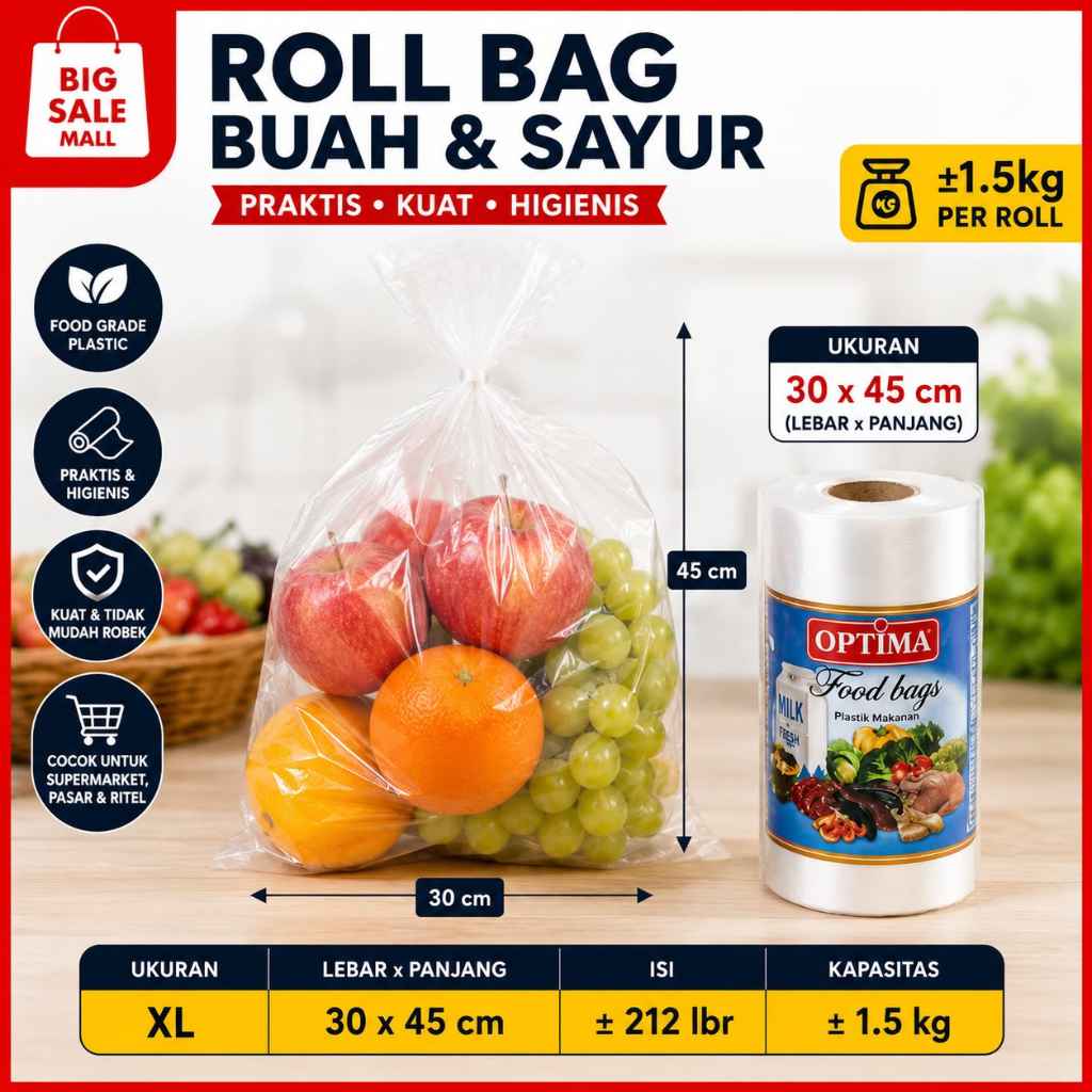 Plastik Sayur Buah Roll 30x40 *satu roll1.5kg * fotocopy Plastik Roll Food Grade