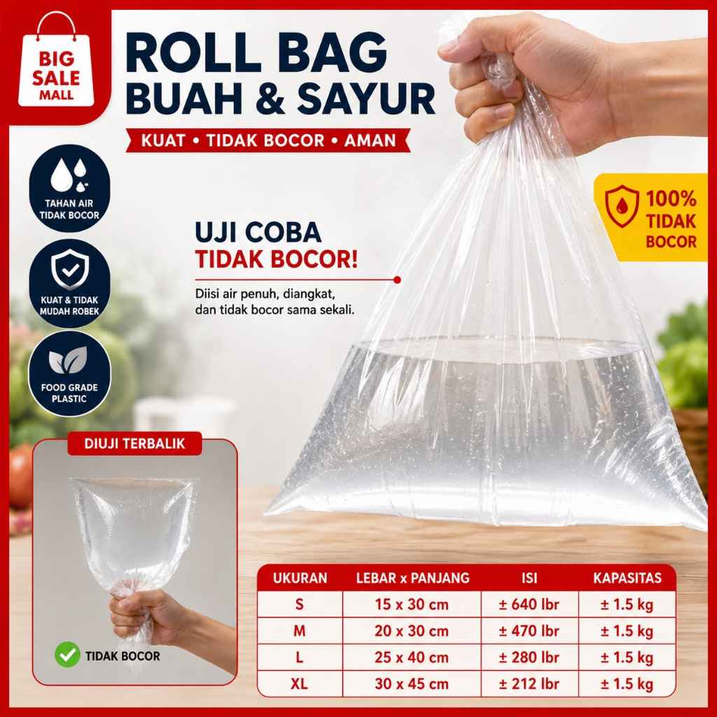 Plastik Sayur Buah Roll 30x40 *satu roll1.5kg * fotocopy Plastik Roll Food Grade