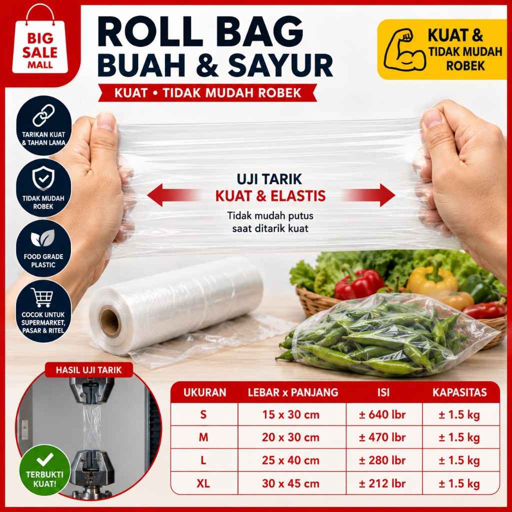 Plastik Sayur Buah Roll 30x40 *satu roll1.5kg * fotocopy Plastik Roll Food Grade