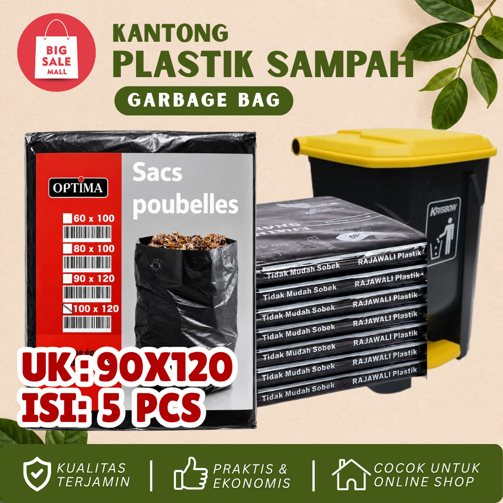 Kantong Sampah 90x120 isi 5 (tipis) Trash Bag Plastik Sampah Rajawali Hitam Anti Bocor Garbage Bag