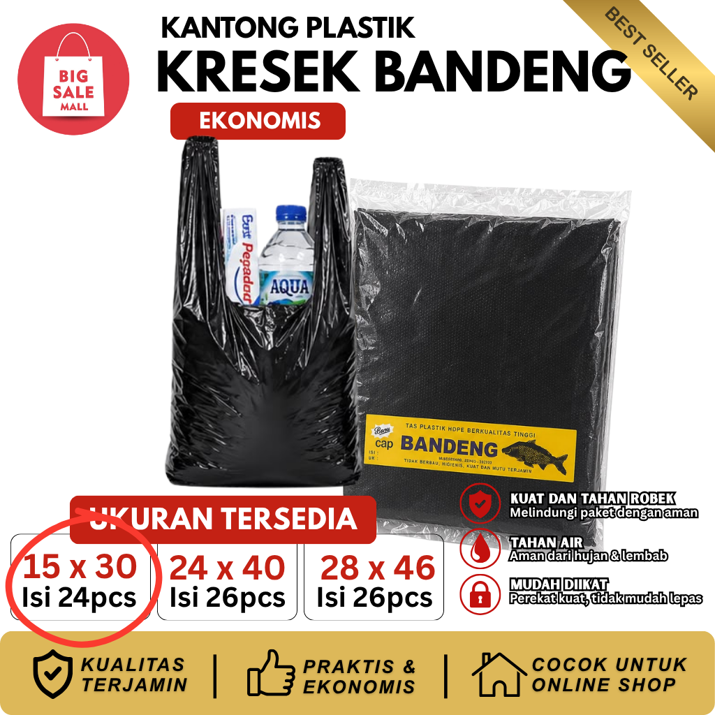 Kantong Kresek Hitam Ekonomis Bandeng 15x30 Isi 24pcs