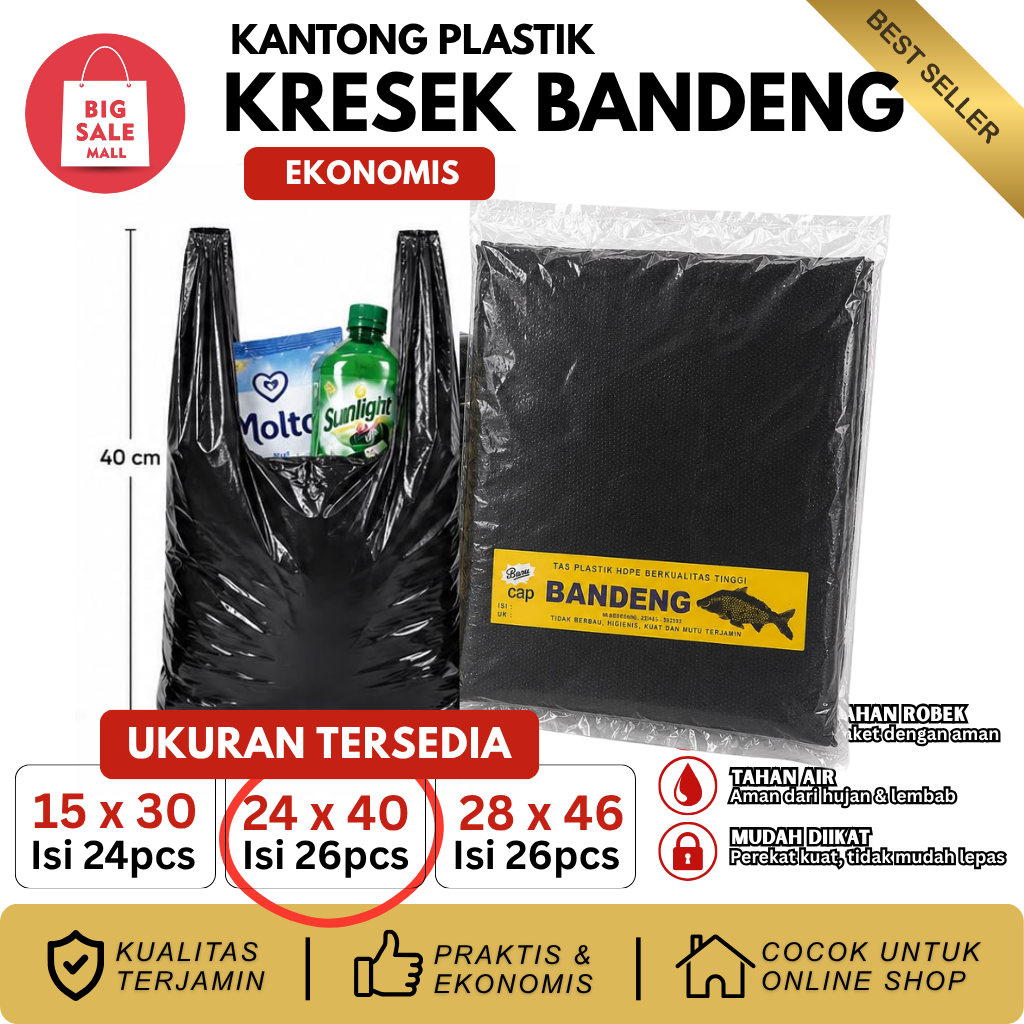 Kantong Kresek Hitam Ekonomis Bandeng 24x40 Isi 24pcs