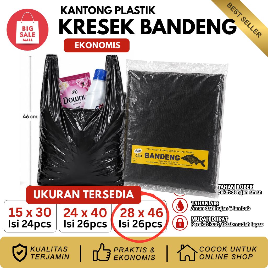Kantong Kresek Hitam Ekonomis Bandeng 28x48 Isi 26pcs