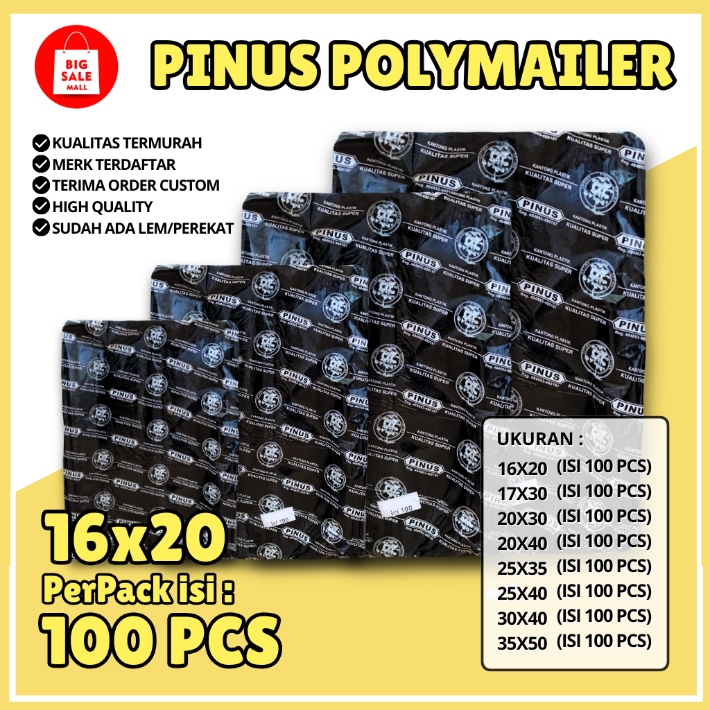 Plastik Packing Polymailer 16x20CM isi 100pcs PINUS HITAM EKONOMIS