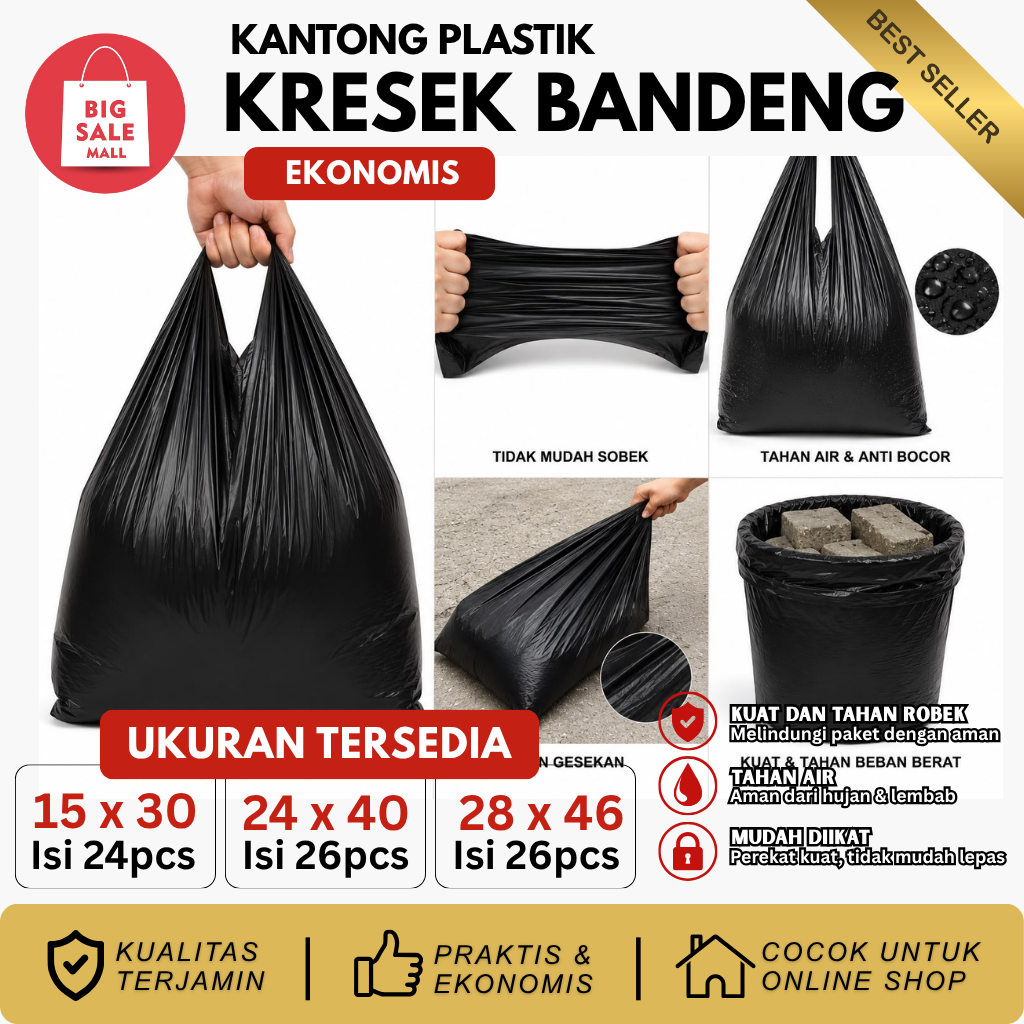 Kantong Kresek Hitam Ekonomis Bandeng 15x30 Isi 24pcs