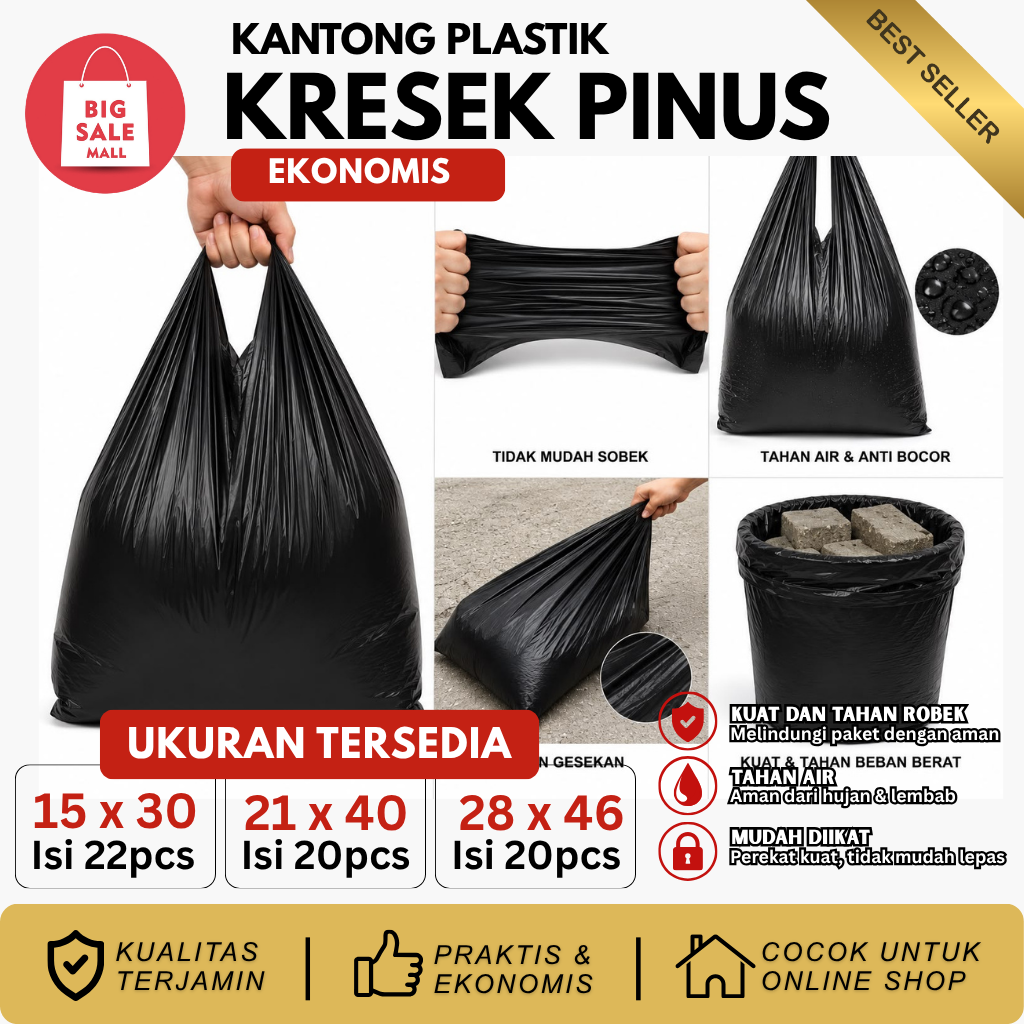 Kantong Plastik Kresek Pinus Ekonomis UK 21x40 isi 28pcs