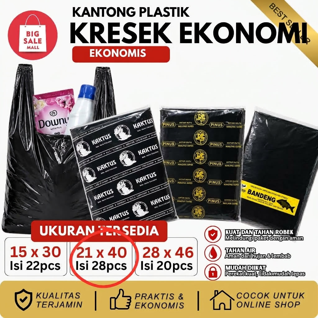 Kantong Plastik Kresek Pinus Ekonomis UK 21x40 isi 28pcs
