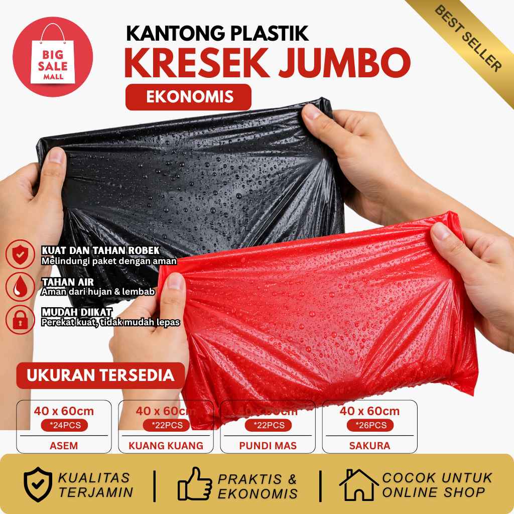 Kantong Kresek Jumbo Asem Uk40 Merah Tipis Ekonomis