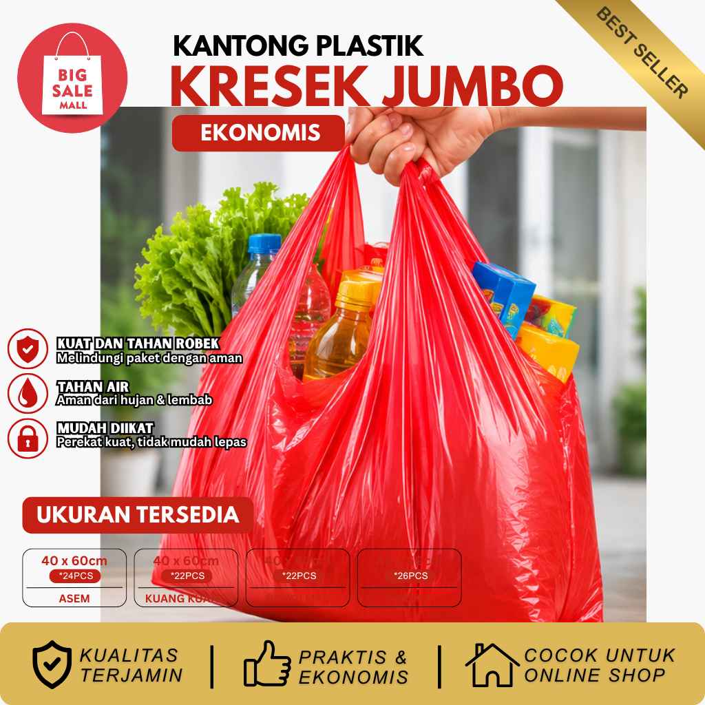 Kantong Kresek Jumbo Asem Uk40 Merah Tipis Ekonomis