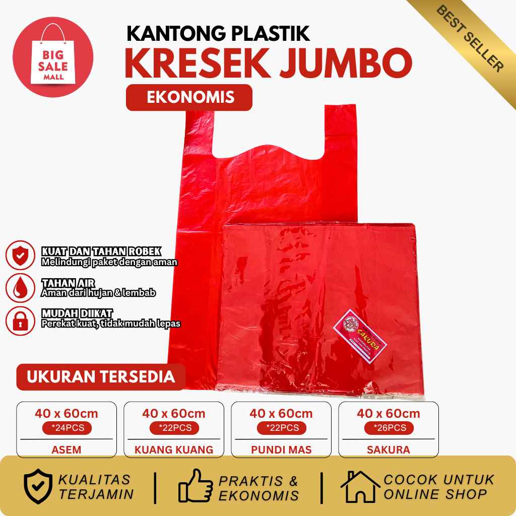 Kantong Kresek Jumbo Asem Uk40 Merah Tipis Ekonomis
