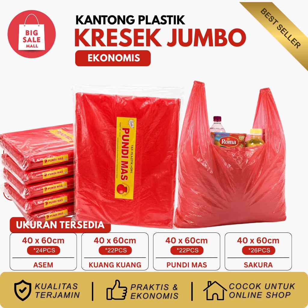 Kantong Kresek Jumbo Asem Uk40 Merah Tipis Ekonomis