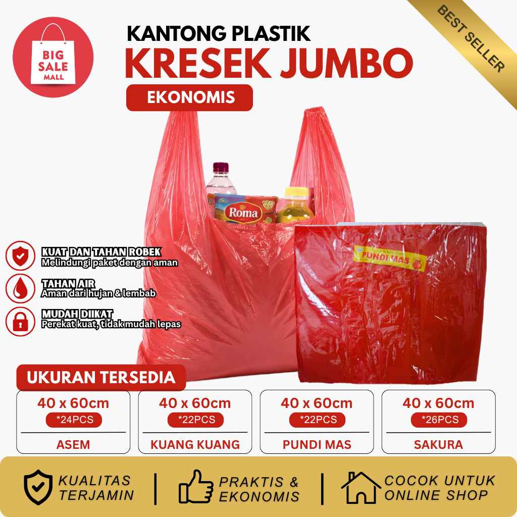 Kantong Kresek Jumbo Asem Uk40 Merah Tipis Ekonomis