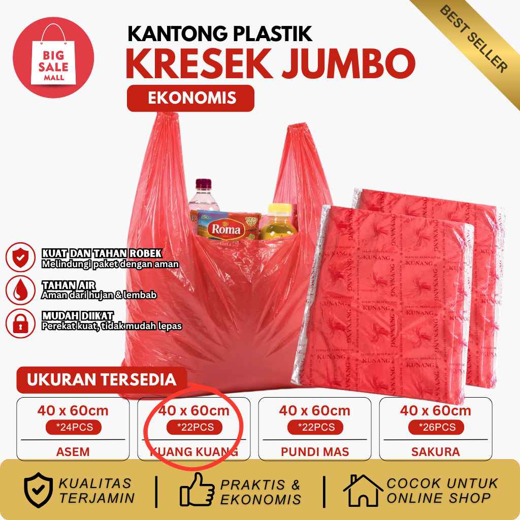 Kantong Kresek Jumbo Asem Uk40 Merah Tipis Ekonomis