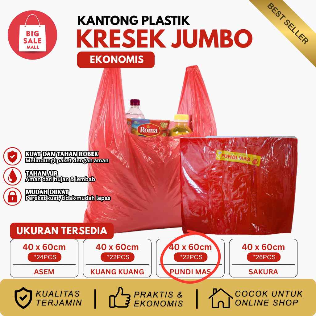 Kantong Kresek Jumbo Asem Uk40 Merah Tipis Ekonomis