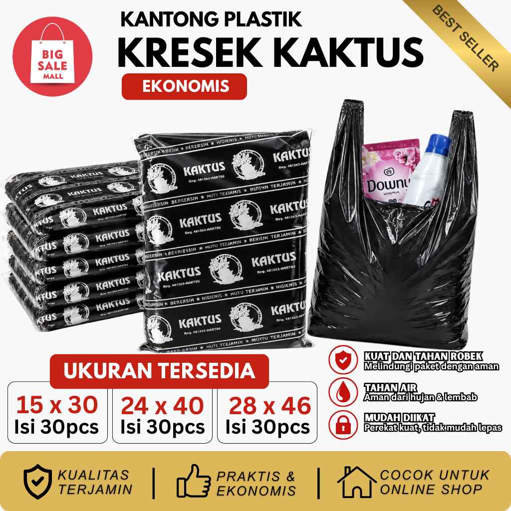 Kantong Plastik Hitam Ekonomis Tipis 15/24/28 Kaktus
