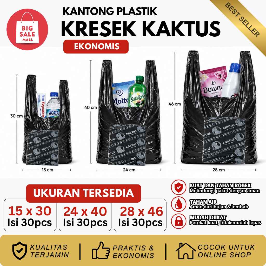 Kantong Kresek Hitam Ekonomis Tipis 15/24/28 Kaktus