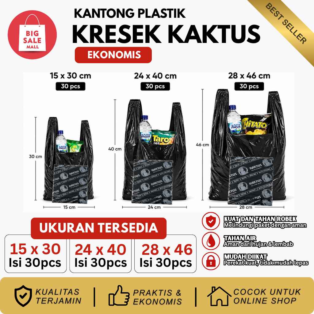 Kantong Plastik Hitam Ekonomis Tipis 15/24/28 Kaktus