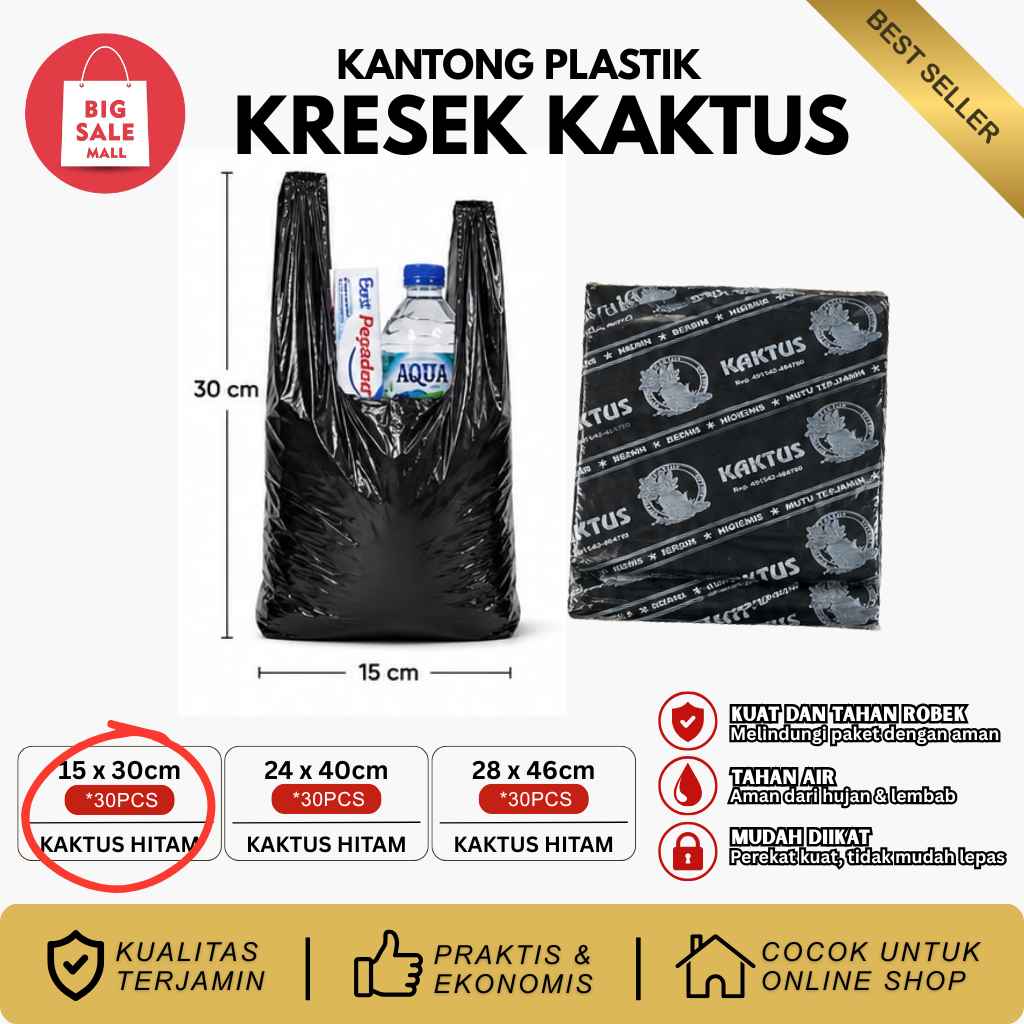 Kantong Plastik Hitam Ekonomis Tipis 15/24/28 Kaktus