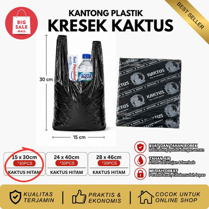Kantong Plastik Hitam Ekonomis Tipis 15/24/28 Kaktus