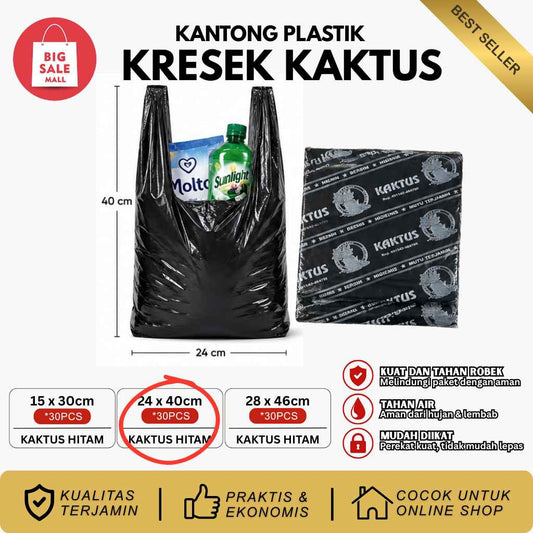 Kantong Plastik Hitam Ekonomis Tipis 15/24/28 Kaktus