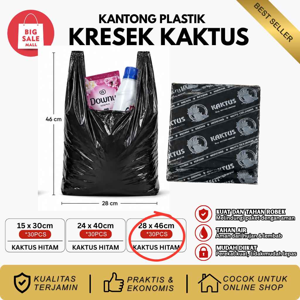 Kantong Kresek Hitam Ekonomis Tipis 15/24/28 Kaktus