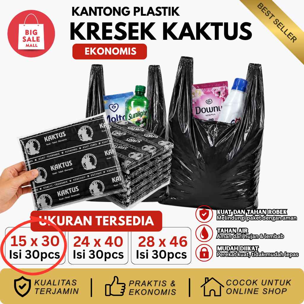 Kantong Plastik Hitam Ekonomis Tipis 15/24/28 Kaktus