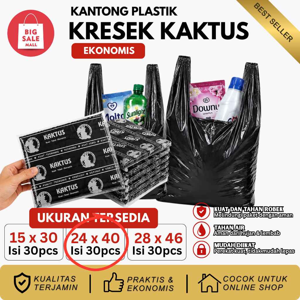 Kantong Plastik Hitam Ekonomis Tipis 15/24/28 Kaktus