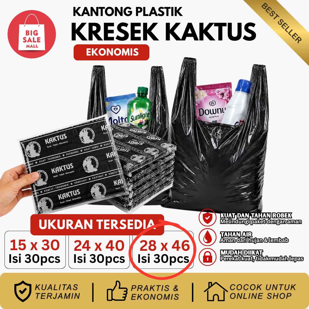 Kantong Plastik Hitam Ekonomis Tipis 15/24/28 Kaktus