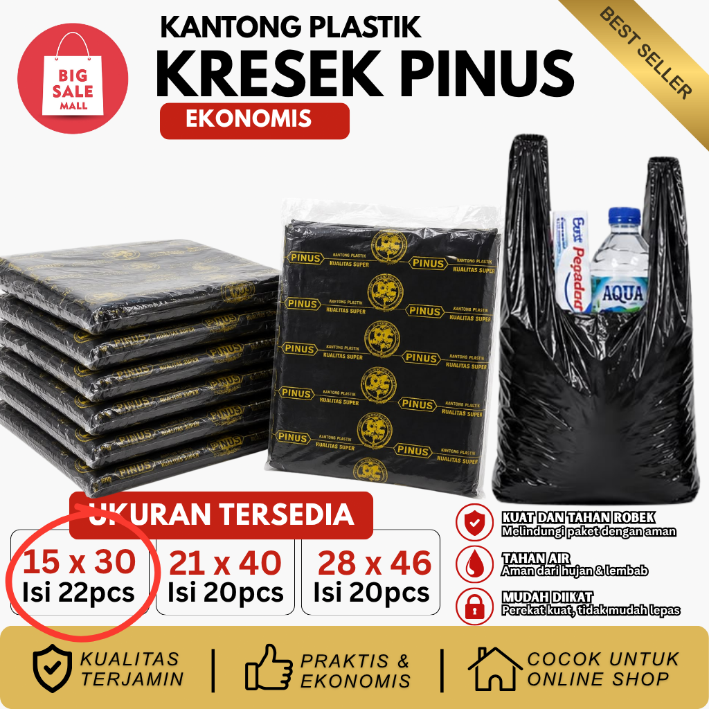 Kantong Plastik Kresek Pinus Ekonomis UK 15x30 isi 22pcs