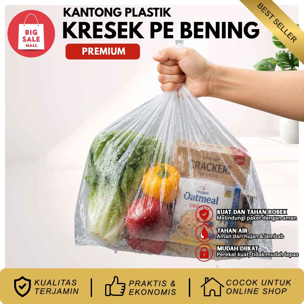 Kantong Plastik Kresek Bening Uk. 28x48 cm Bandeng Transparan