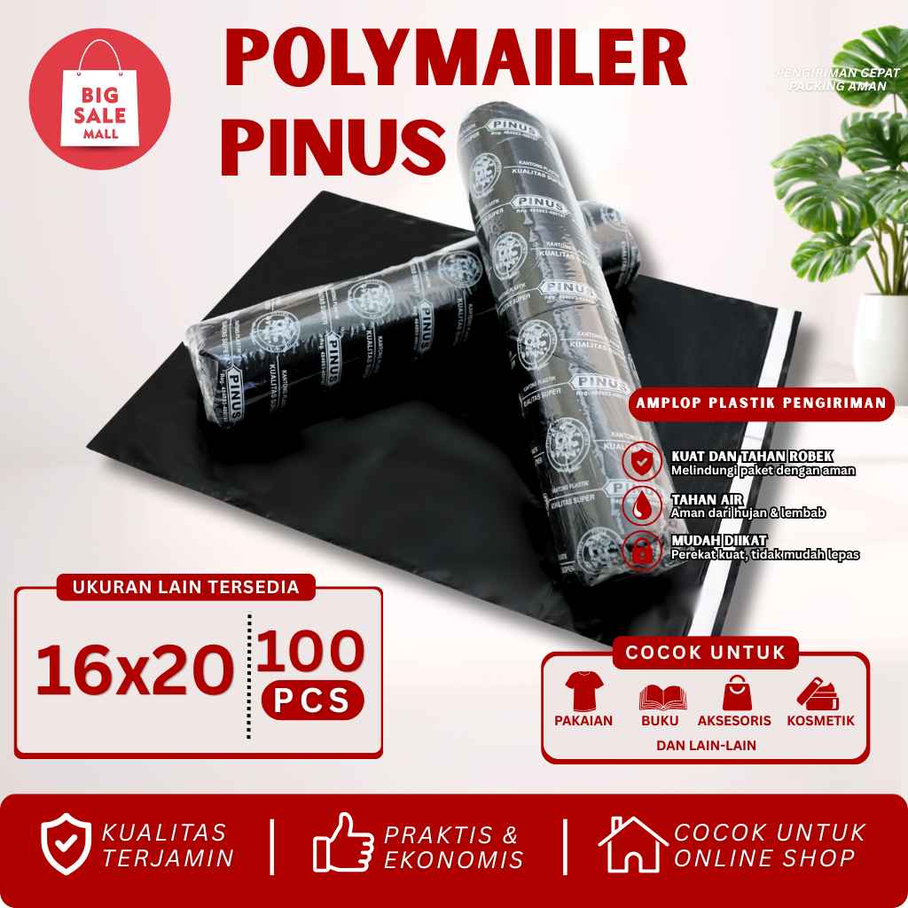 Plastik Packing Polymailer 16x20CM isi100pcs PINUS HITAM EKONOMIS