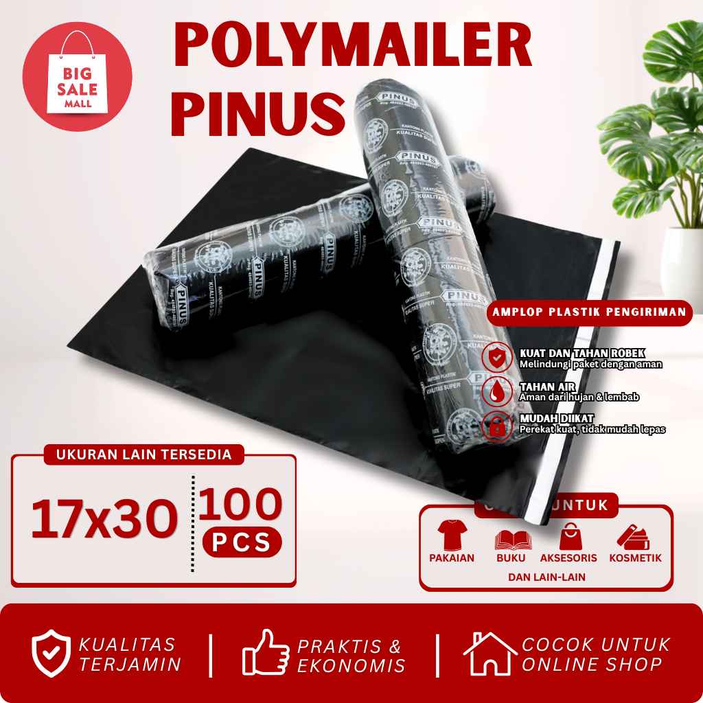 Plastik Packing Polymailer 17X30CM isi100pcs PINUS HITAM EKONOMIS