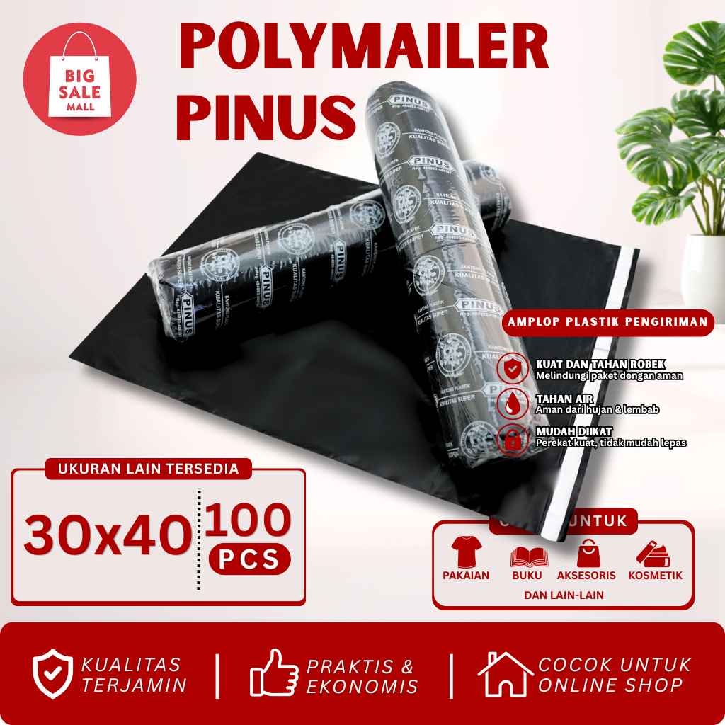 Plastik Packing Polymailer 30X40CM isi100pcs PINUS HITAM EKONOMIS