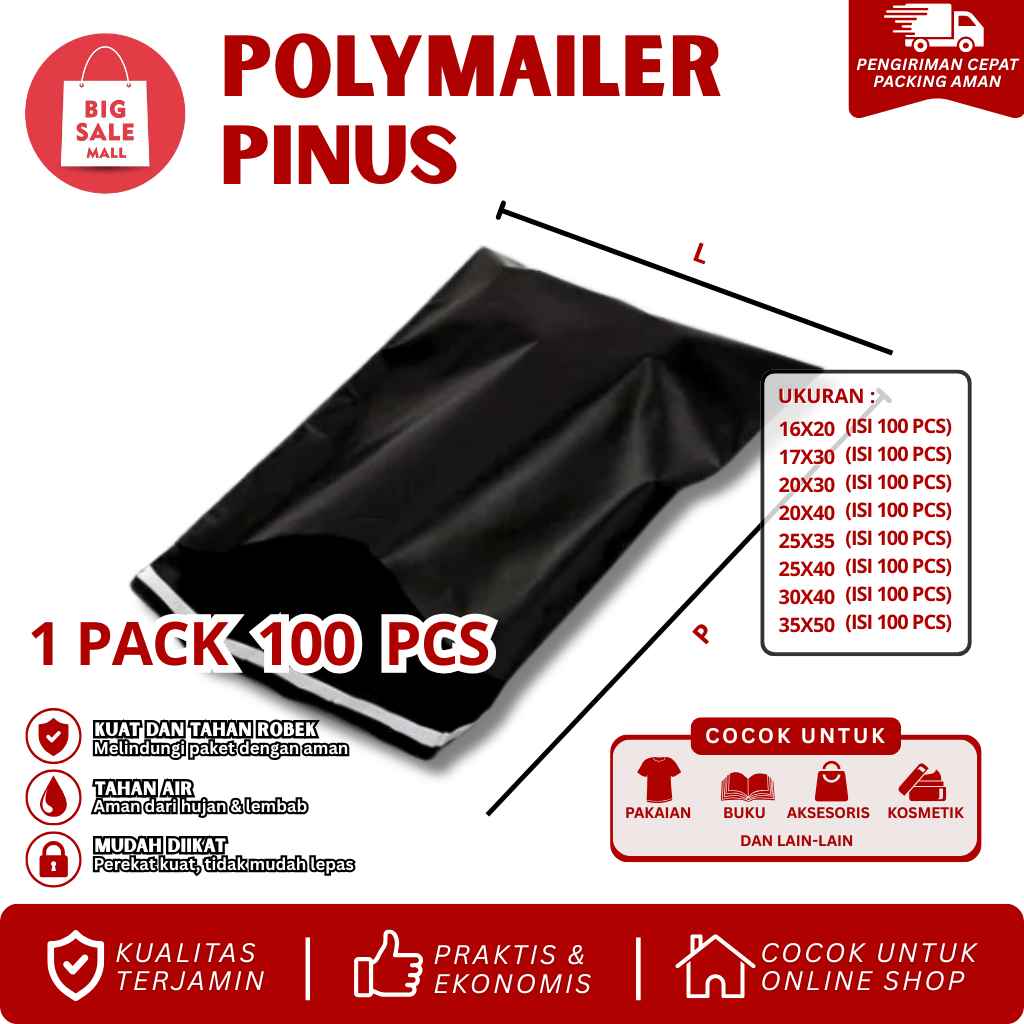 Plastik Packing Polymailer 20X40CM isi100pcs PINUS HITAM EKONOMIS