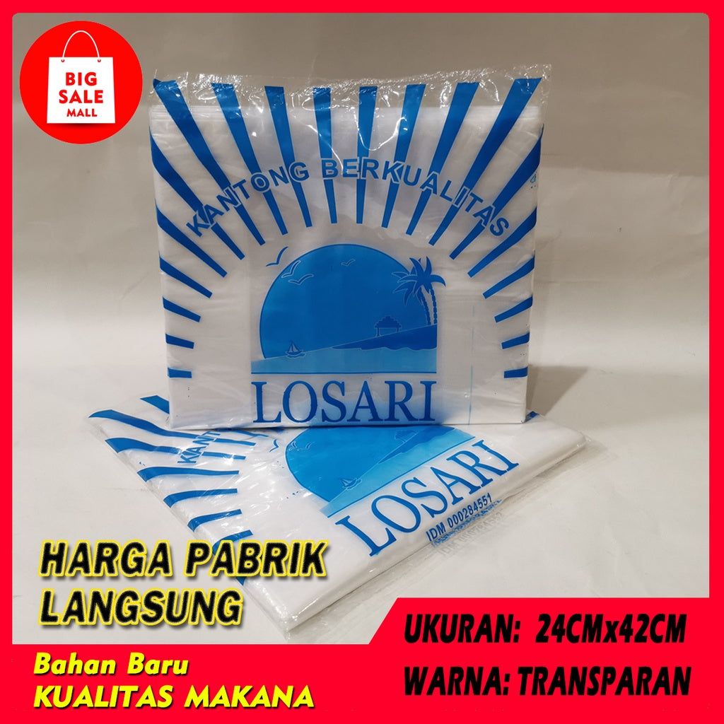 Kantong Plastik Kresek Bening Uk 15x34 cm Losari Transparan