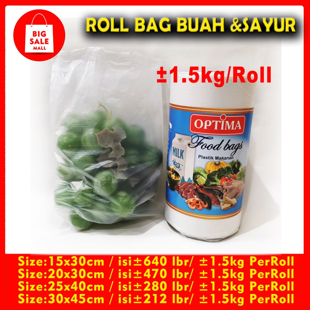 Plastik Sayur Buah Roll 15x30 *satu roll1.5kg * fotocopy Plastik Roll Food Grade