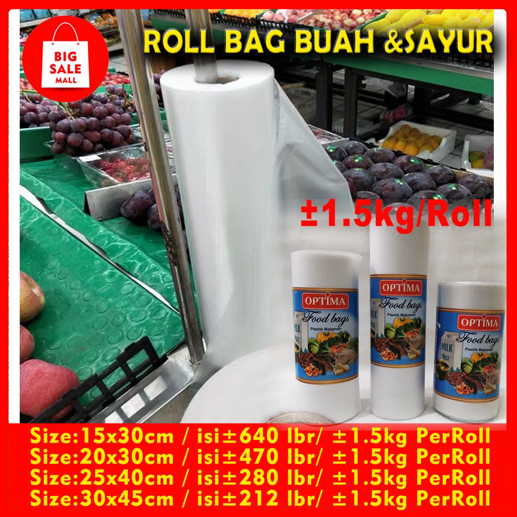 Plastik Sayur Buah Roll 15x30 *satu roll1.5kg * fotocopy Plastik Roll Food Grade