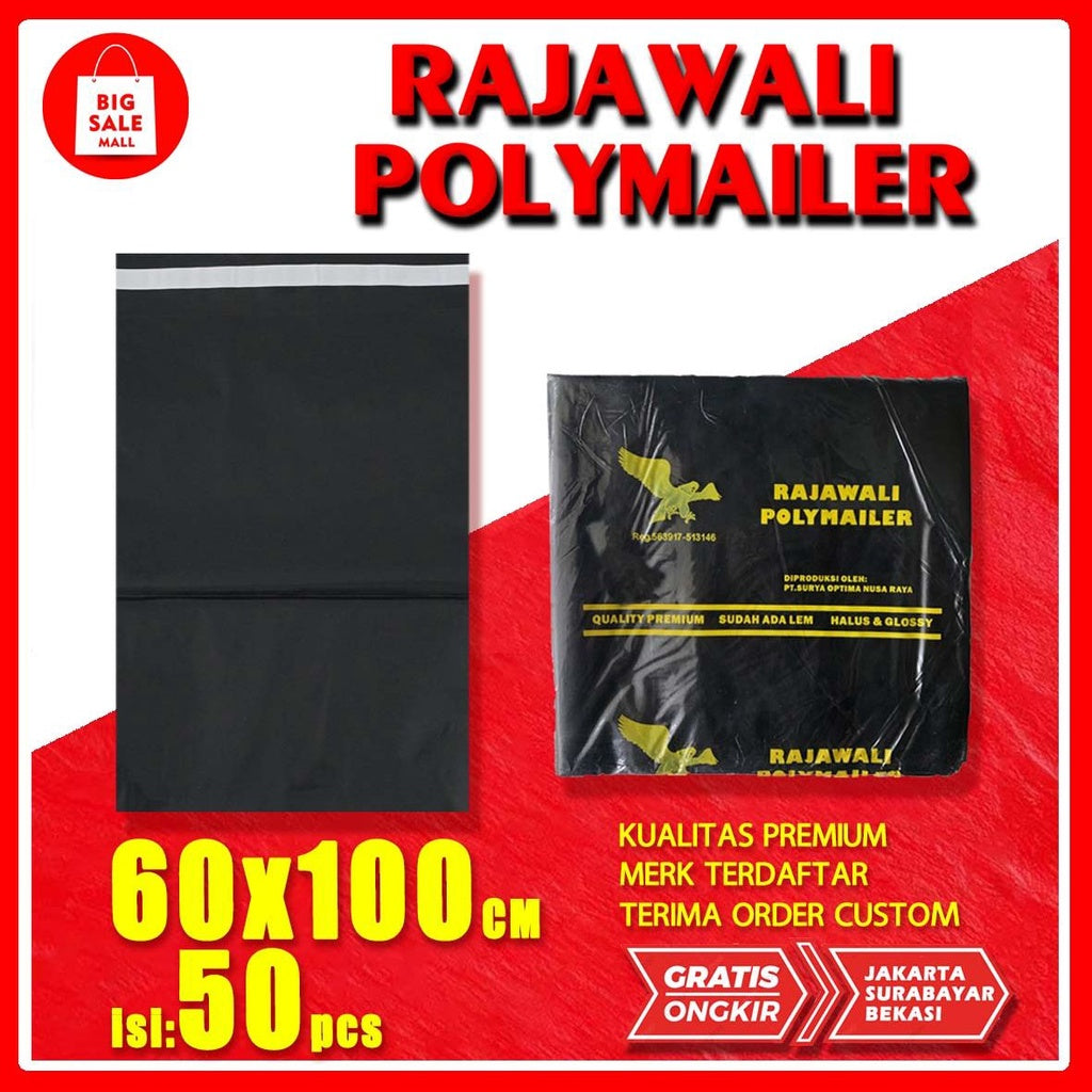Plastik Polymailer Rajawali Hitam Premium Ukuran 60x100cm Isi 50 Pcs