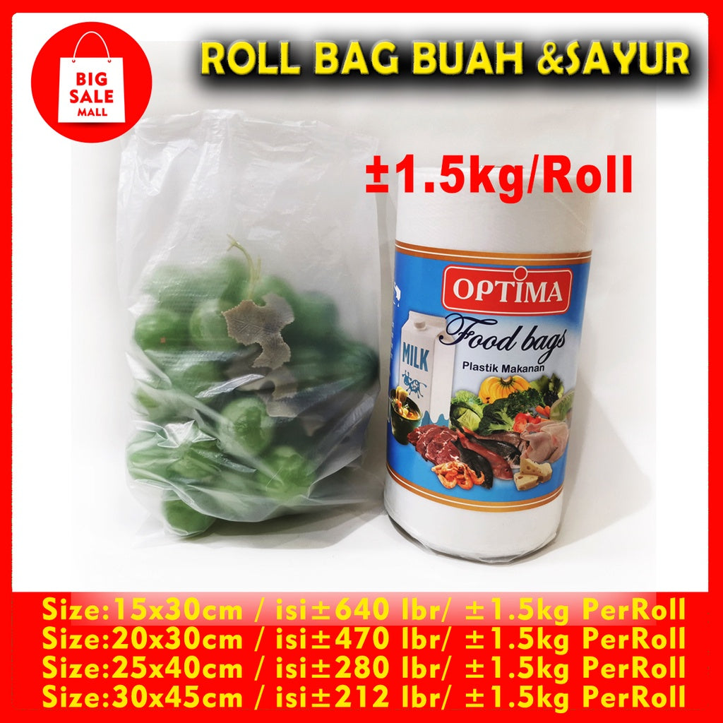 Plastik Sayur Buah Roll 15x30 *satu roll1.5kg * fotocopy Plastik Roll Food Grade