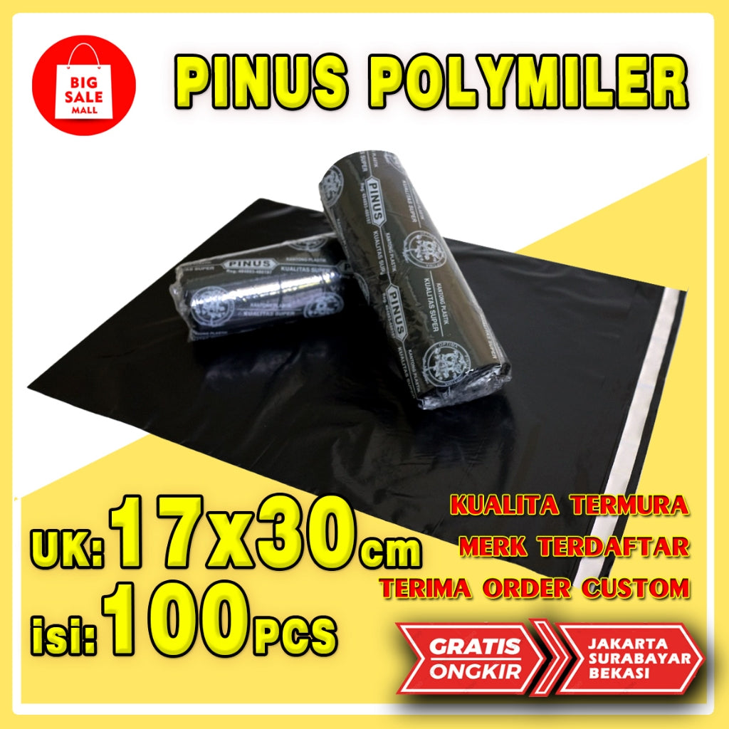 Plastik Packing Polymailer 17X30CM isi100pcs PINUS HITAM EKONOMIS
