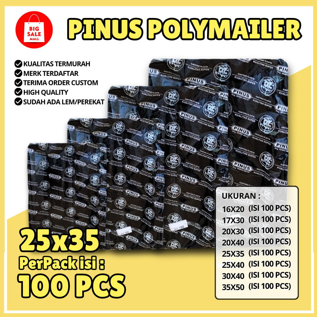 Plastik Packing Polymailer 25X35CM isi100pcs PINUS HITAM EKONOMIS