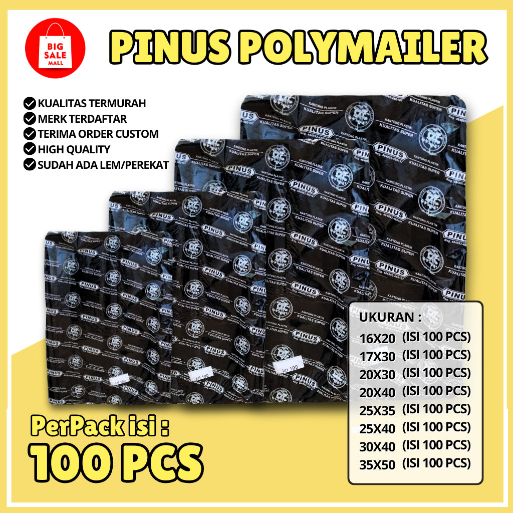 Plastik Packing Polymailer 17X30CM isi100pcs PINUS HITAM EKONOMIS